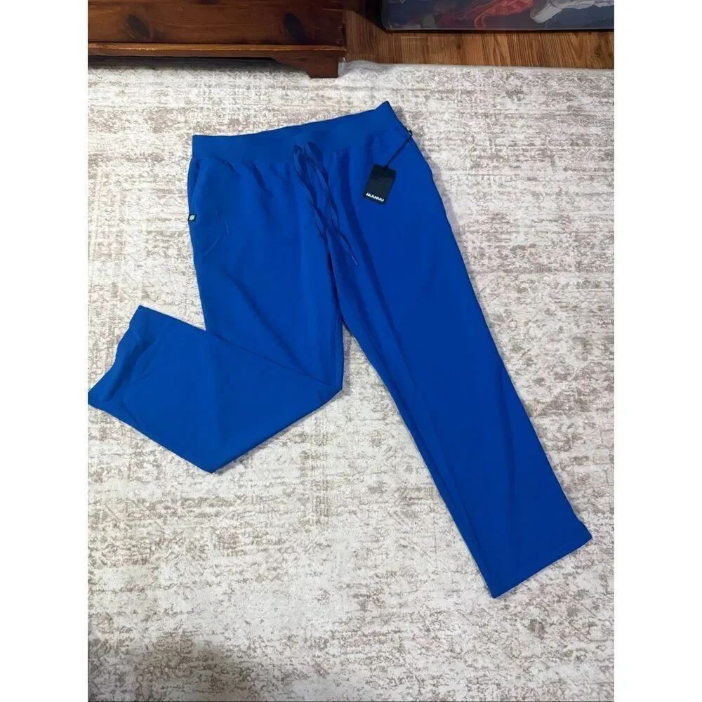 NWT Jaanuu Womens Xenos Essential Knit Waist Scrub Pants Royal Blue Petite Large